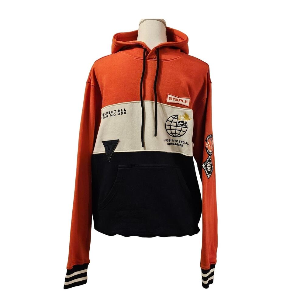 STAPLE PIGEON HOODIE MEN’S M – ORANGE/BEIGE/BLACK COLOR BLOCK – STREETWEAR - NWT